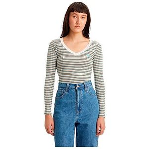 Levi's Long-Sleeve V-Neck Baby Tee T-shirt Vrouwen, Coriander Stripe Blue, XXS