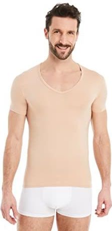FINN Zakelijk onderhemd heren korte mouwen met V-hals - ondershirt mannen van originele Lenzing® modal stof - het perfecte T-shirt onder hemd en pak, huidskleur, S