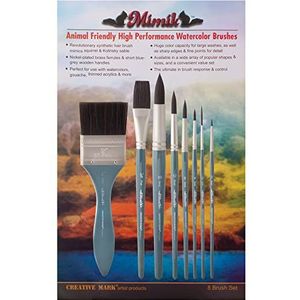 Mimik Professional Watercolor Brushes - Synthetic Squirrel Hair - Assorted, Size Set of 8 - Natural Bristle Artist Brushes for Watercolors, Gouache & Acrylics