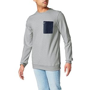 Urban Classics Sweatshirt met militaire crewneck voor heren, met borstzak, Grijs/Midnightnavy, S