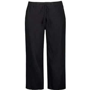 Ulla Popken Dames grote maten plus size 7/8 linnen broek, elastische tailleband, natuurlijk koel zwart 52 803829100-52, zwart, 42W x 32L