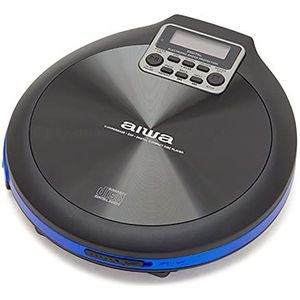 Aiwa PCD-810BL Walk draagbare cd-speler met hyperbass, anti-shock, hoofdtelefoon, reisetui, kleur: blauw
