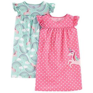 Simple Joys by Carter's 2-pack nachthemden voor meisjes, Mint Groen Regenboog/Roze Polka Dot, 4-5