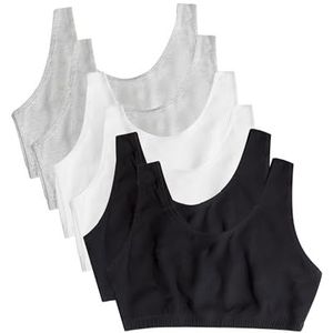 Fruit of the Loom Built-up Sportbeha, voor dames, tankstijl, 6 stuks, zwart/wit/gemêleerd grijs, 38