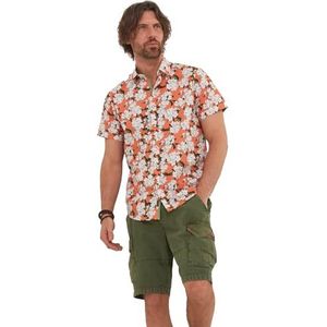 Joe Browns Heren koraalbloesem bloemenprint shirt met korte mouwen, oranje, S, Oranje, S