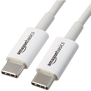 Amazon Basics USB-C-naar-USB-C-snellaadkabel, snelheid 480 Mbps, USB-IF-gecertificeerd, voor het snel opladen van Apple iPhone 16/15, iPad, MacBook, Samsung Galaxy, tablets, laptops, 1,8 m, wit