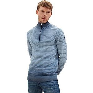 TOM TAILOR Heren Washed Look Troyer gebreide trui van katoen, 10668-sky Captain Blue, XL