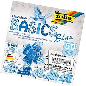 folia 464/1010 - vouwbladen Basics blauw 10 x 10 cm, 80 g/m², 50 vellen gesorteerd in 5 motieven - ideaal voor prachtige vouwfiguren en -vormen