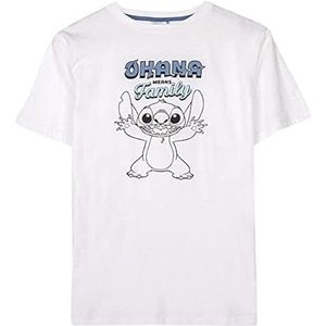 Stitch T-Shirt - Wit en Blauw - Maat L - Korte Mouw T-Shirt gemaakt met 100% Katoen - Disney Collectie - Origineel Product Ontworpen in Spanje