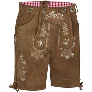 KOSMEEU Lederhose voor heren, klederdracht, kort, klederdrachtbroek, lederhose, Oktoberfest, bruin, donkerbruin, Beierse klederdrachtbroek, klederdrachtmode, bretels met kunstsuède, bruin, 50