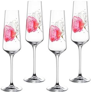 LEONARDO Presente champagneglazen set 4-delig - glas voor champagne, prosecco, mousserende wijn van kristalglas - met bloemenprint - inhoud 280 ml - vaatwasmachinebestendig - set van 4