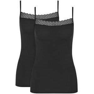 Zwart - Spaghetti Top - Zacht - Mouwloos - Rechte Boord