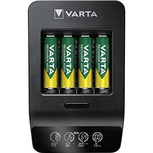 Varta Smart Charger+, lader voor accu's in AA/AAA, laden via individuele laadschacht, herkenning van defecte cellen, accu's laden en verfrissen, incl. 4x Varta AA 2100mAh accu