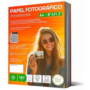 OFITURIA Fotopapier, A4, glanzend, hoge resolutie, direct drogend, 180 g/m², compatibel met inkjetprinters, 25 vellen