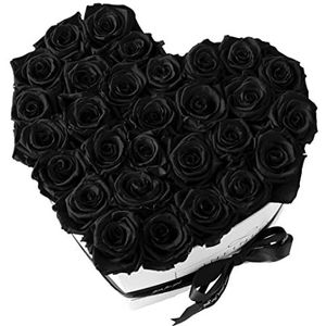 Infinity Flowerbox XXL hart - 29 echte premium rozen in zwart - 3 jaar houdbaar zonder water | in geschenkverpakking met satijnen strik