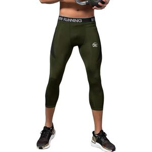 MEETWEE Compressiebroek voor heren, sportlegging, lange hardloopbroek, ademend, functionele onderbroek, tights, onderbroek, Groen-3/4 broek, L