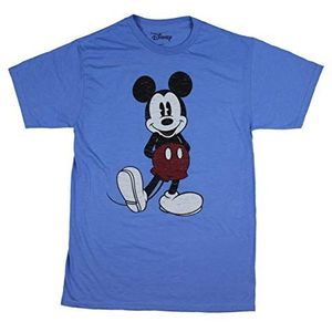 Disney Heren Full Size Mickey Mouse Distressed Look T-shirt, lichtblauw, gemêleerd, L