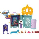 Mattel Disney Prinses Jasmine Stapelbaar Kasteel Poppenhuis Speelset met Kleine Pop, 2 Vrienden en 8 Onderdelen, Geïnspireerd op de Disney film Aladdin. JDP56