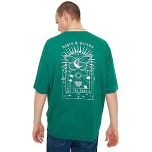 Trendyol Mannelijk jong oversized basic T-shirt met ronde hals, Groen, S