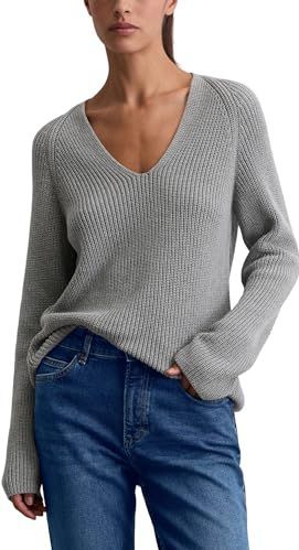 Marc O'Polo - Gebreide Trui - Grijs - V-hals - Lange Mouwen