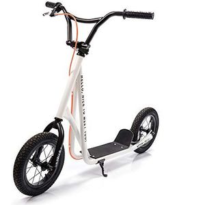 Scooter voor Kinderen Tieners en Volwassenen - Inklapbare Step met Rem - Hoogte Verstelbaar - Funstep met Grote Gepompt Wielen - Aluminium City-Scooter tot 100 kg (Yello white)