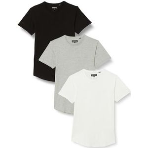 TUFFSKULL Heren 3 Pack - T-Shirt 40019981, 1X lichtgrijs, 1X Wit, 1X Zwart, M, lichtgrijs, wit, zwart, M