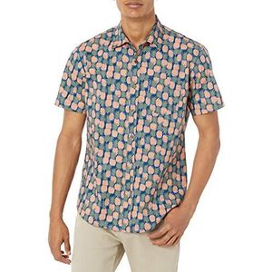 Amazon Essentials Men's Shirt met korte mouwen, print en normale pasvorm, Marineblauw Perzik Ananasprint, S