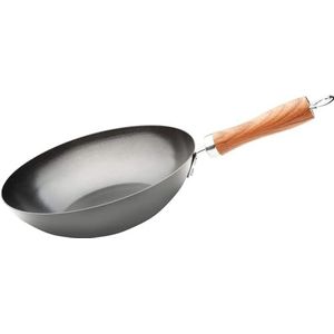 WECOOK! Carbon-wok, inductie, 20 cm, antiaanbaklaag, Quantanium, milieuvriendelijk, 3 lagen, zonder PFOA, koolstofstaal, handvat in houtlook, geschikt voor alle glaskeramische fornuizen, gas