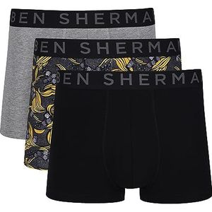 Ben Sherman Boxershorts voor heren in zwart/patroon/grijs | Soft Touch katoenen boxershorts met elastische tailleband | comfortabel en ademend ondergoed - multipack van 3, Zwart/Patroon/Grijs, M