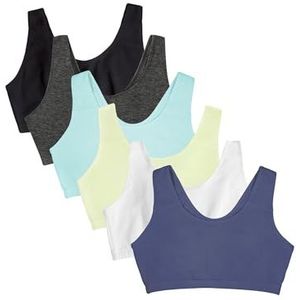 Fruit of the Loom Women's Built Up Tank Style Sports Bra Value Pack, Lentil/White/Charcoal/Aruba/Dutch Blue/Black