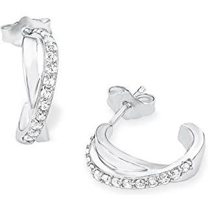 Amor Creoles 925 Sterling Zilveren Dames Oor Sieraden, Met Zirkonia Synth., 1,6 cm, Zilver, Wordt Geleverd In Sieraden Geschenkverpakking, 9610150