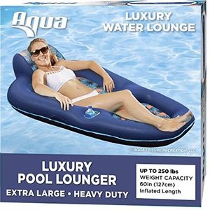 Aqua Luxe waterlounge, X-Large, opblaasbare zwembadvlotter met hoofdsteun, rugleuning en voetsteun, Palm Beach Flamingo