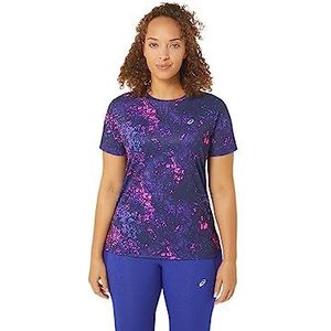 ASICS 2012C853-400 All Over Print SS Top T-Shirt Dames Eggplant/Blue Violet Maat S, Eggplant/Blue Violet, S