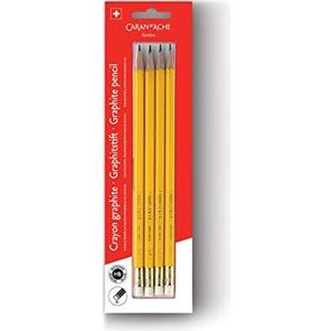 Caran d'Ache Potloden 4-pack hout geel met gum HB, blister verpakking, grootte: ca. 14cm, 0351.372, meerkleurig