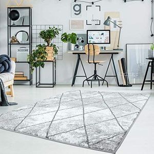 Carpet City Vloerkleed platte stapel Moda modern gemêleerd geometrisch patroon, geruit look grijs woonkamer afmetingen: 80x150 cm, 80 cm x 150 cm