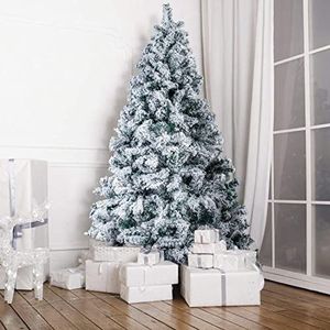 Uten Kunstkerstboom 150 cm met sneeuw PVC dichte 500 takpunten kerstboom decoratie voor thuis, winkel en kantoor, incl. dennenboom standaard