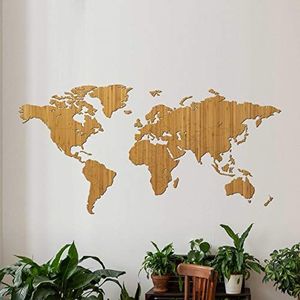 Houten wereldkaart - Bamboe - ExtraLarge (185 x 92 cm) - Woondecoratie - Muurdecoratie - Houten wandkunst - Wereldkaart van hout