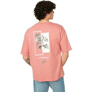 Trendyol Men's Rose Curry mannen oversized ronde kraag bedrukt korte mouwen T-shirt, extra large