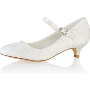 Emily Bridal Trouwschoenen Kanten Trouwschoenen Ronde neus Mary Jane Bruidsschoenen Kitten Heel Mother Shoes 39EU