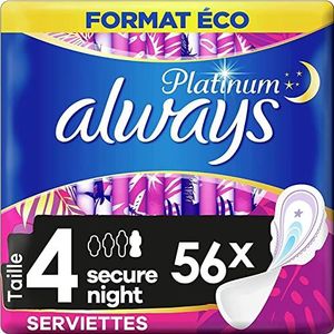 Always Platinum Secure Night, damesbandje, maat 4, met vleugels, formaat Eco 56 (8 verpakkingen van 7 stuks)