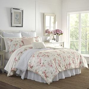 Laura Ashley Wisteria Beddengoedset, Katoen, Roze/Groen/Off White, Twin