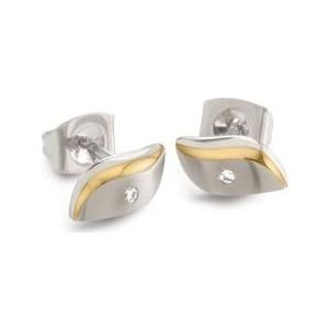 Boccia Oorstekers van gepolijst deels goud geplateerd zuiver titanium, in de kleur: zilver, steenbezet: Diamant, afmetingen: breedte: 4,6 mm, hoogte: 9,8 mm, 05044-04