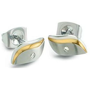 Boccia Oorstekers van gepolijst deels goud geplateerd zuiver titanium, in de kleur: zilver, steenbezet: Diamant, afmetingen: breedte: 4,6 mm, hoogte: 9,8 mm, 05044-04