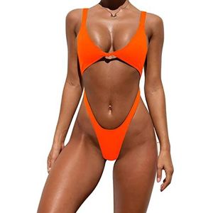 Tainehs Vrouwen Sexy Een Stuk Bikini Badpakken Hoge Cut Brutale Badmode Thong Bottoms Badpakken, Oranje, S