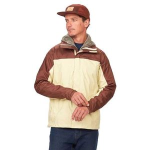 Marmot Men's PreCip Eco Jacket, Waterproof Jacket, Lightweight Hooded Rain Jacket, Windproof Raincoat, Breathable Windbreaker, Ideal for Running and Hiking, Wheat/Pinecone, L