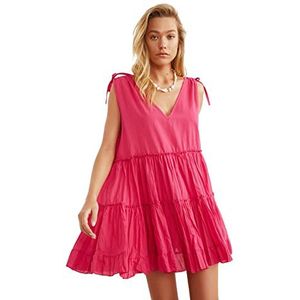Trendyol - Tbess21El1247 - Mini-Jurk - Fuchsia - Geweven 100% Katoen