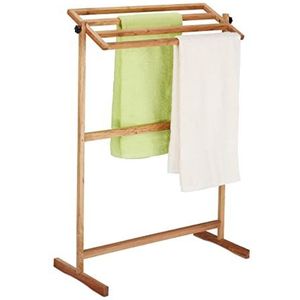 Relaxdays handdoekenrek staand, handdoekhouder met 4 roedes, HBD: 98 x 66 x 31 cm, theedoekhouder notenhout, naturel