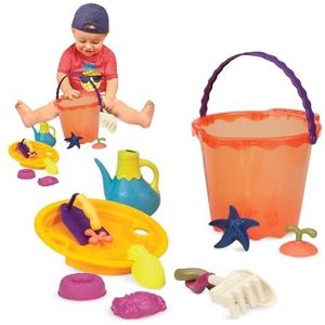 B. toys Zandspeelgoed, 11-delig, met emmer, groot, zandbakspeelgoed, strand, speelplaats met schep, zeef, zandvormpjes, speelgoed vanaf 18 maanden