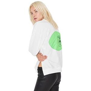 TRENDYOL Dames Crew Neck met slogan Regular Sweatshirt, ecru, M