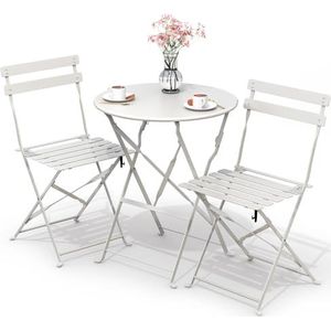 vounot Bistroset voor buiten, 3-delig, met tafel en 2 klapstoelen van staal, voor balkon, terras en tuin, wit